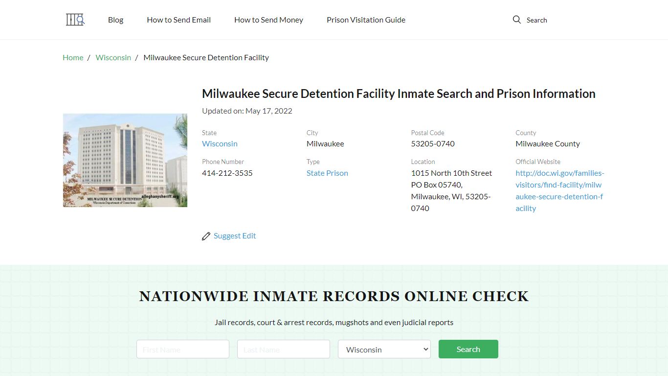 Milwaukee Secure Detention Facility Inmate Search ...